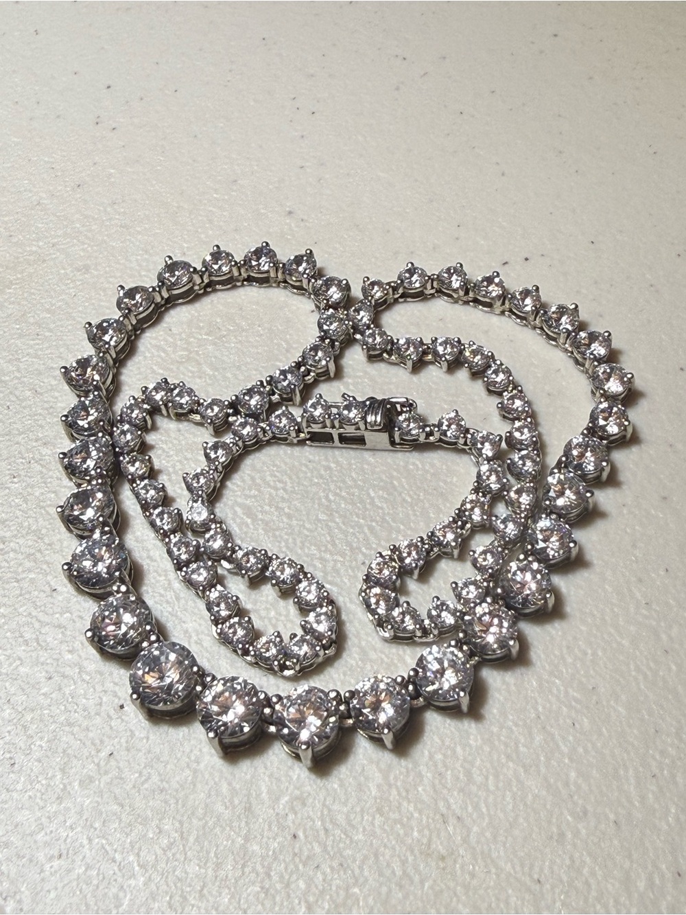 Sterling Silver 925 ILU Graduated Cubic Zirconia Tennis Necklace - Picture 2 of 6